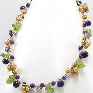 Precious Gemstone and Pearls Necklace